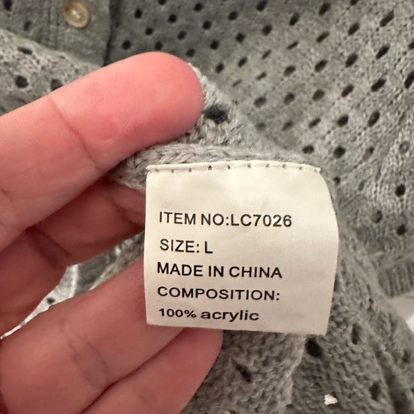 Y2K VINTAGE LIZETTE COLLECTION scallop collar crop grey woman acrylic sweater L - Picture 7 of 12